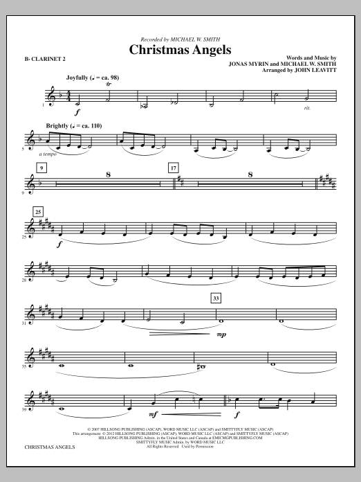 John Leavitt Christmas Angels - Clarinet 2 sheet music notes and chords arranged for Choir Instrumental Pak