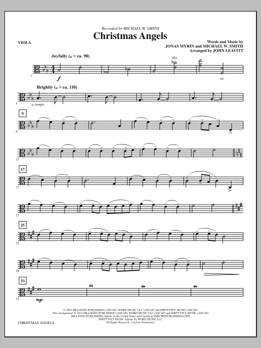 John Leavitt Christmas Angels - Viola sheet music notes and chords arranged for Choir Instrumental Pak