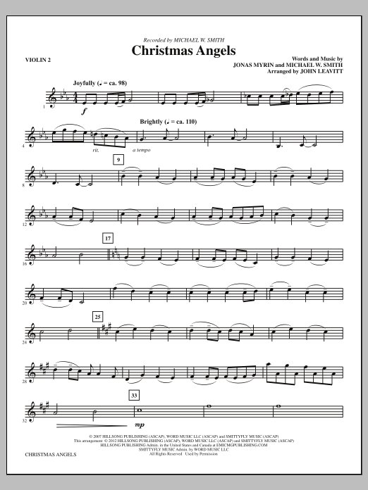 John Leavitt Christmas Angels - Violin 2 sheet music notes and chords arranged for Choir Instrumental Pak