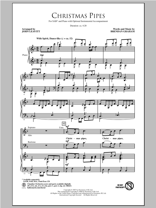 John Leavitt Christmas Pipes sheet music notes and chords arranged for SSA Choir