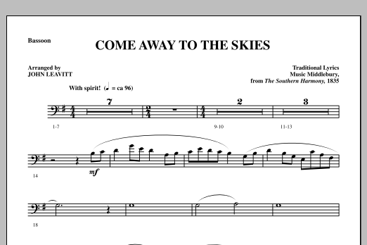 John Leavitt Come Away To The Skies - Bassoon sheet music notes and chords arranged for Choir Instrumental Pak