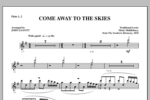 John Leavitt Come Away To The Skies - Flute 1 & 2 sheet music notes and chords arranged for Choir Instrumental Pak