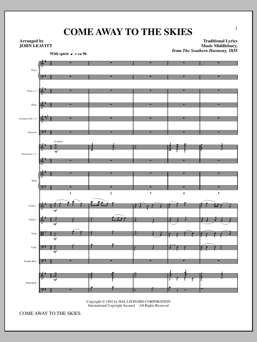 John Leavitt Come Away To The Skies - Full Score sheet music notes and chords arranged for Choir Instrumental Pak