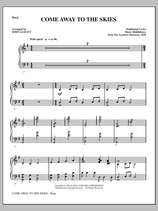 John Leavitt Come Away To The Skies - Harp sheet music notes and chords arranged for Choir Instrumental Pak