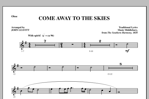 John Leavitt Come Away To The Skies - Oboe sheet music notes and chords arranged for Choir Instrumental Pak