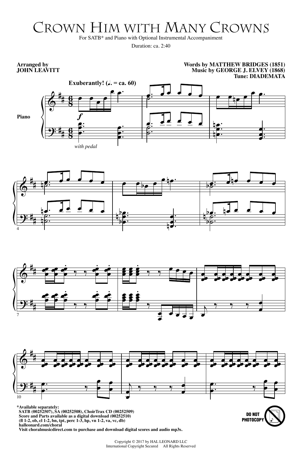 John Leavitt Crown Him With Many Crowns sheet music notes and chords arranged for 2-Part Choir