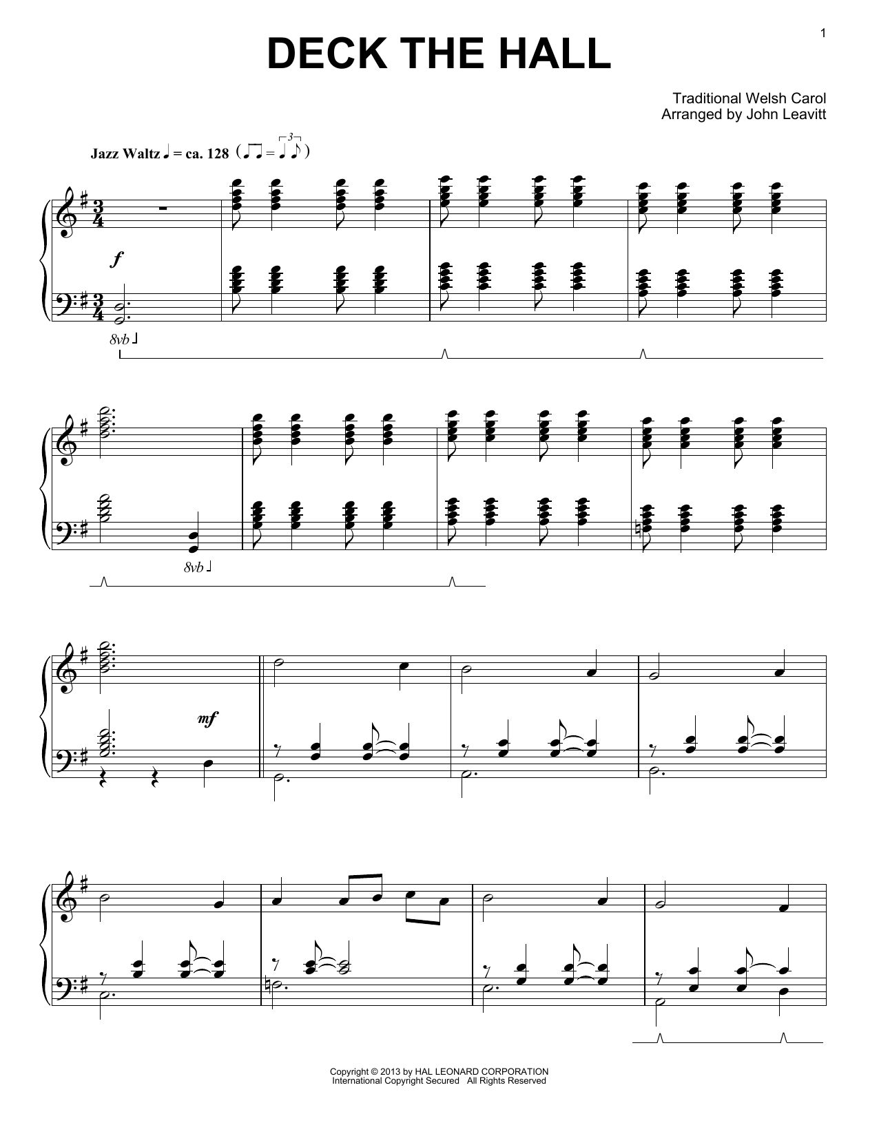 John Leavitt Deck The Hall sheet music notes and chords arranged for Piano Solo