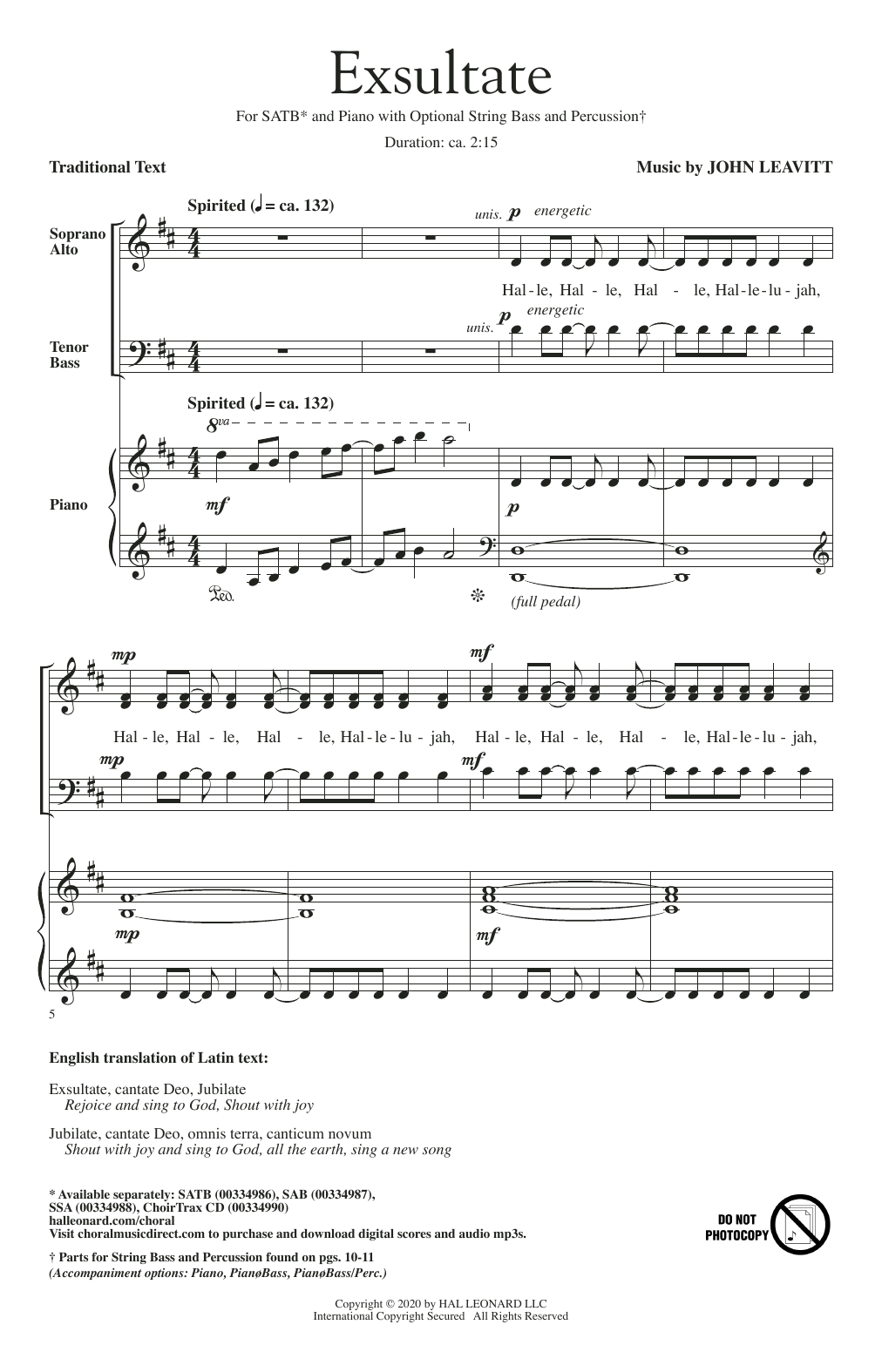 John Leavitt Exsultate sheet music notes and chords arranged for SAB Choir