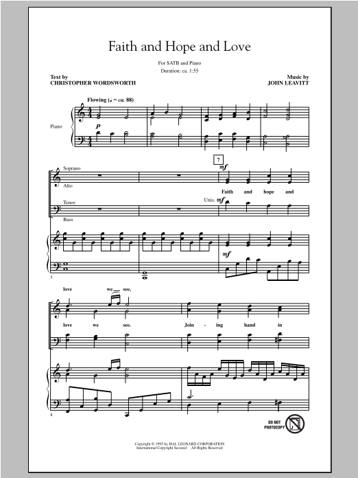 John Leavitt Faith And Hope And Love sheet music notes and chords arranged for SATB Choir