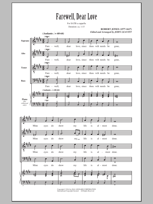 John Leavitt Farewell, Dear Love sheet music notes and chords arranged for SATB Choir