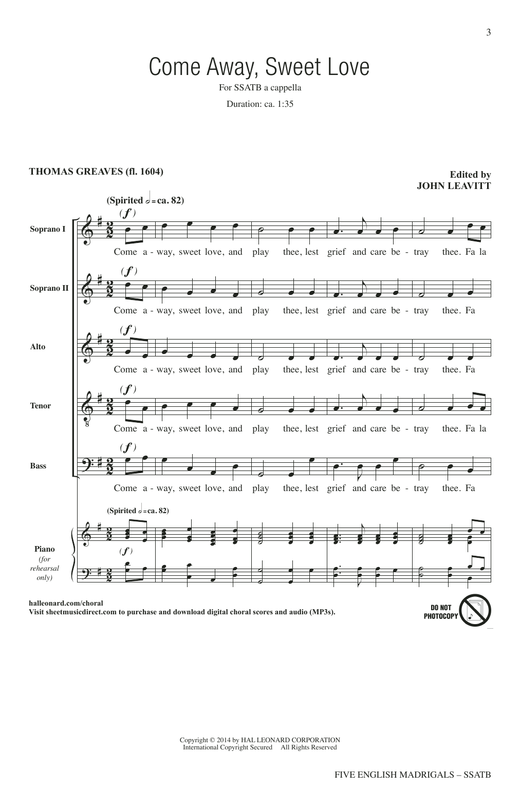 John Leavitt Five English Madrigals sheet music notes and chords arranged for SSATB Choir