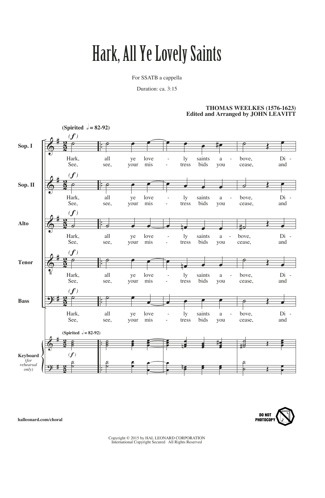 John Leavitt Hark All Ye Lovely Saints sheet music notes and chords arranged for SATB Choir