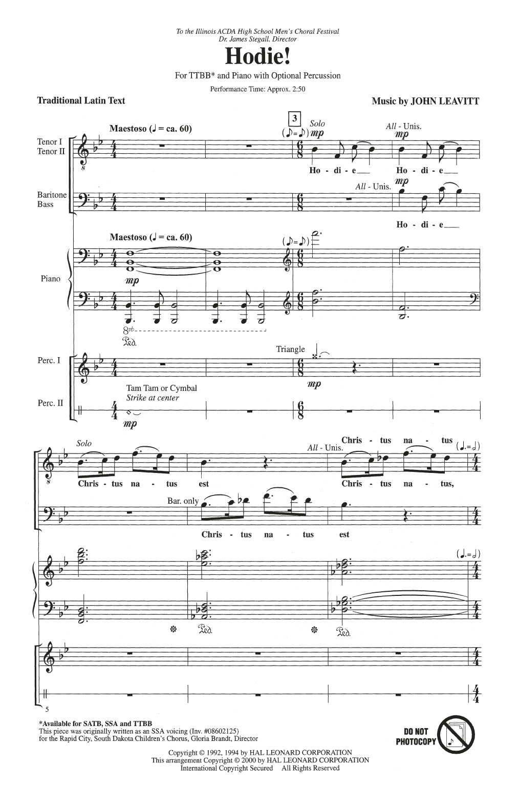John Leavitt Hodie! sheet music notes and chords arranged for SATB Choir