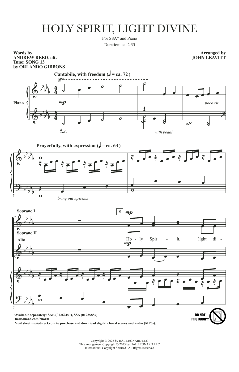 John Leavitt Holy Spirit, Light Divine sheet music notes and chords arranged for SSA Choir