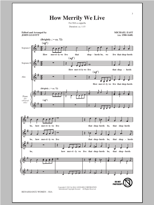 John Leavitt How Merrily We Live sheet music notes and chords arranged for SSA Choir