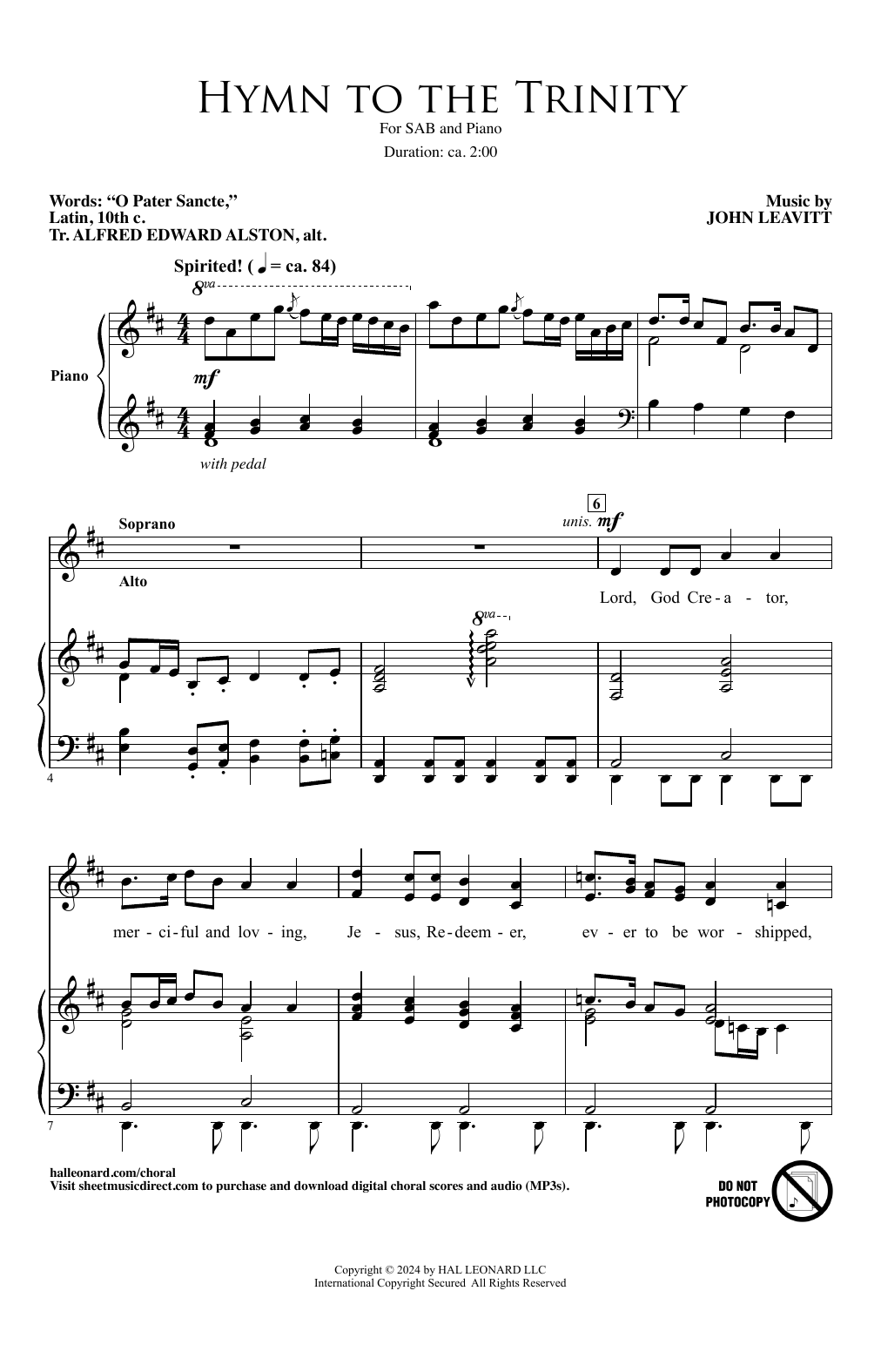 John Leavitt Hymn To The Trinity sheet music notes and chords arranged for SAB Choir