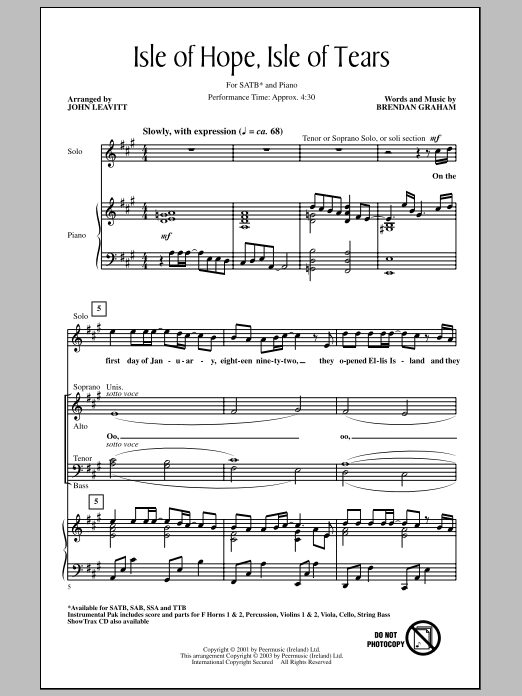John Leavitt Isle Of Hope, Isle Of Tears sheet music notes and chords arranged for SATB Choir