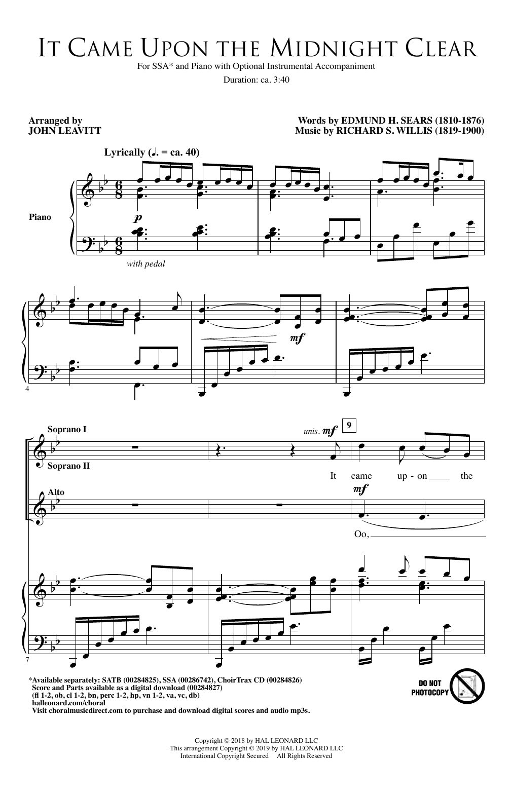 John Leavitt It Came Upon The Midnight Clear sheet music notes and chords arranged for SATB Choir