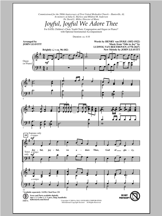 John Leavitt Joyful, Joyful, We Adore Thee sheet music notes and chords arranged for SATB Choir