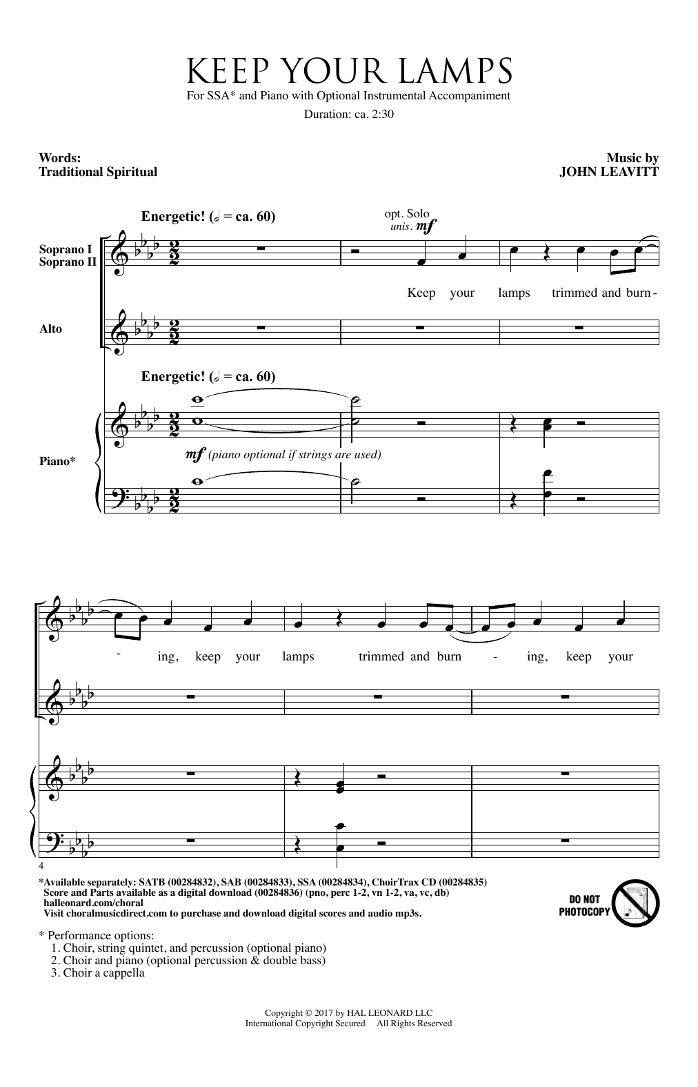 John Leavitt Keep Your Lamps Trimmed And Burning sheet music notes and chords arranged for SSA Choir