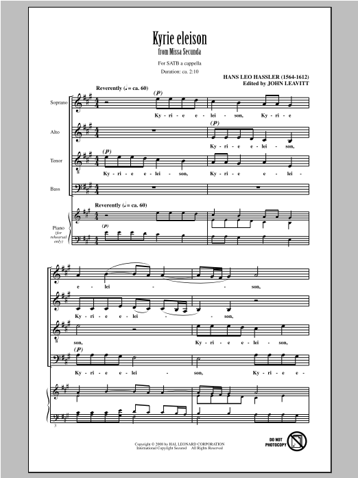 John Leavitt Kyrie Eleison sheet music notes and chords arranged for SATB Choir