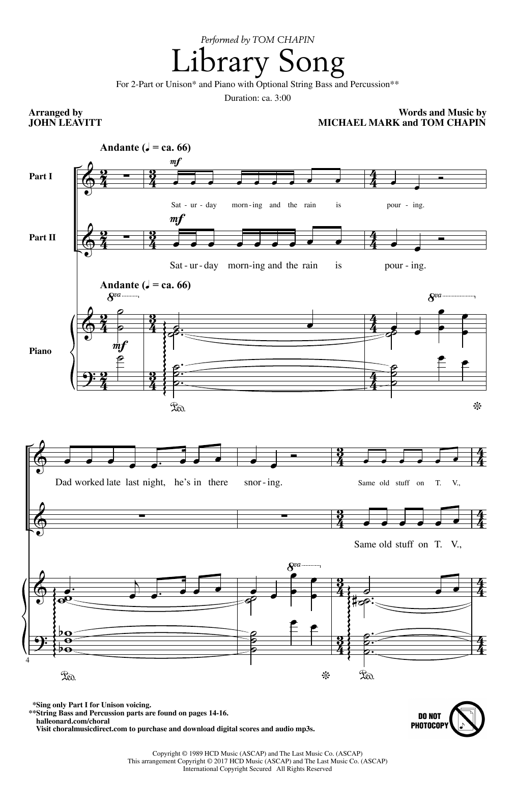 John Leavitt Library Song sheet music notes and chords arranged for 2-Part Choir