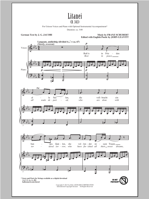 John Leavitt Litanei sheet music notes and chords arranged for Unison Choir