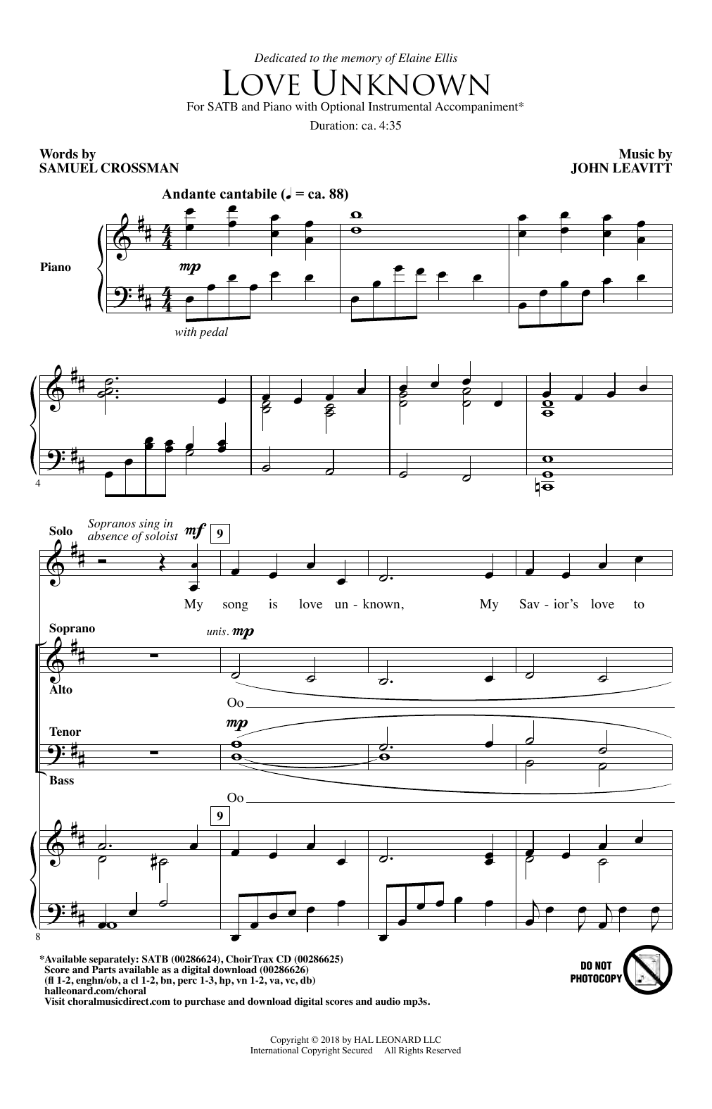 John Leavitt Love Unknown sheet music notes and chords arranged for SATB Choir