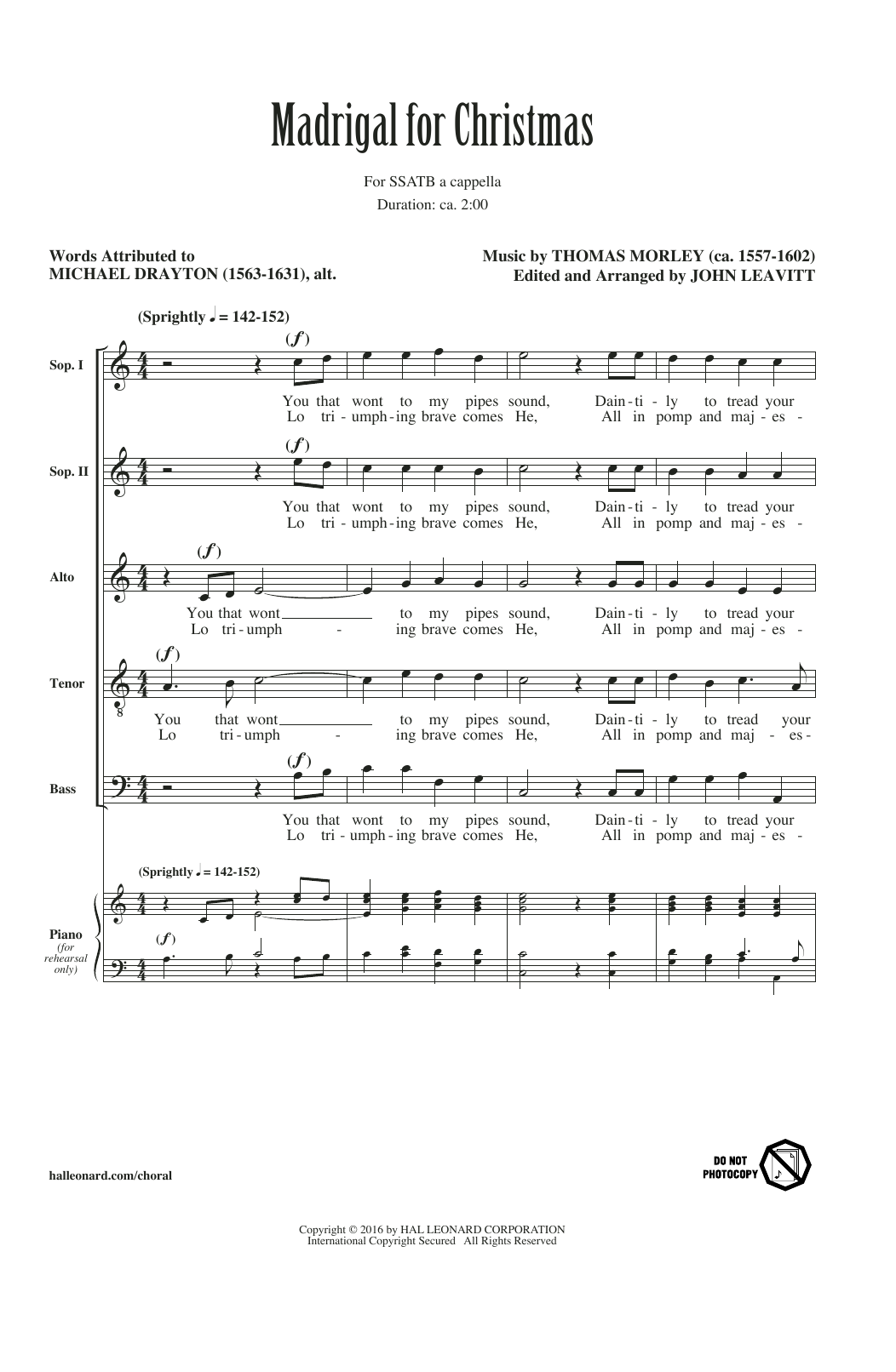 John Leavitt Madrigal For Christmas sheet music notes and chords arranged for SATB Choir