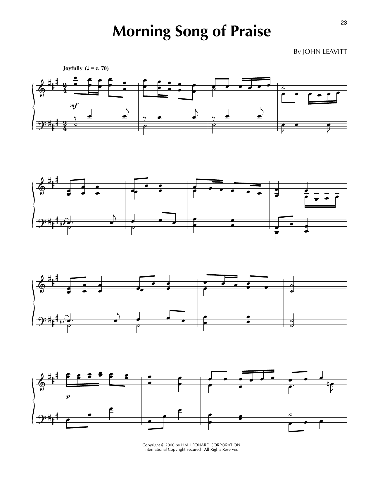 John Leavitt Morning Song Of Praise sheet music notes and chords arranged for Piano Solo