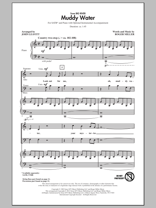 John Leavitt Muddy Water sheet music notes and chords arranged for SATB Choir