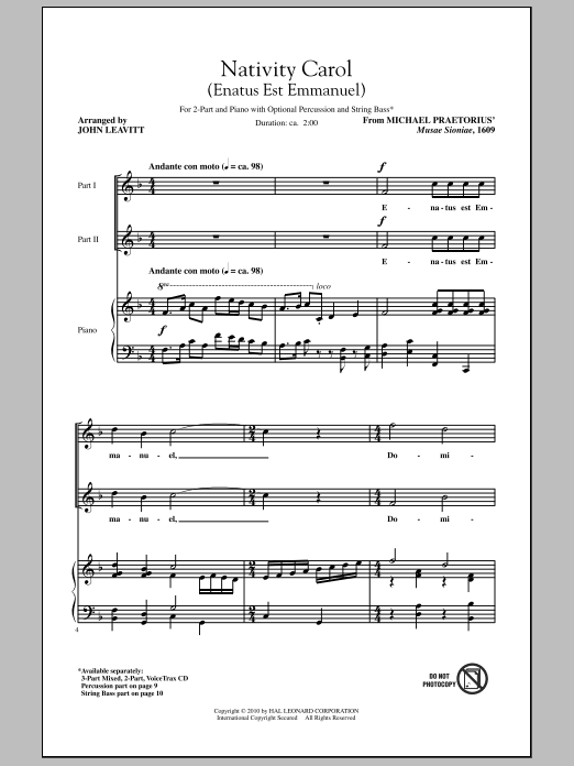 John Leavitt Nativity Carol (Enatus Est Emmanuel) sheet music notes and chords arranged for 2-Part Choir