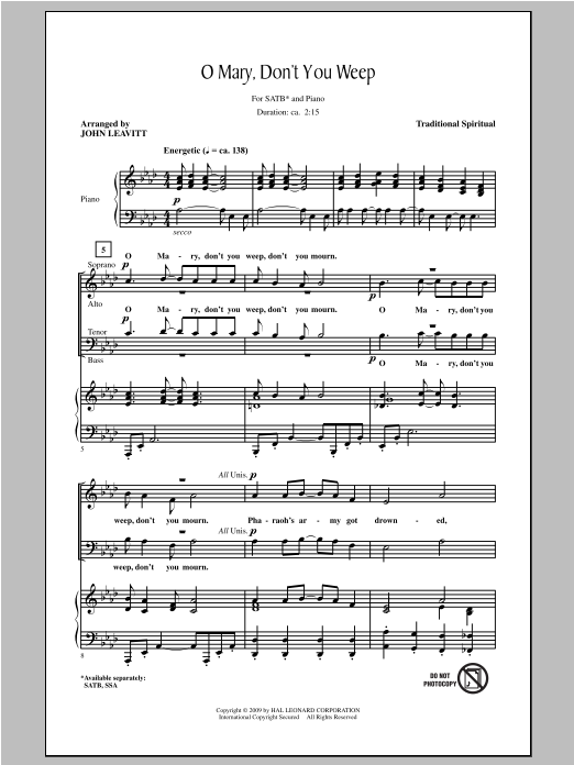 John Leavitt Oh Mary Don't You Weep sheet music notes and chords arranged for SATB Choir