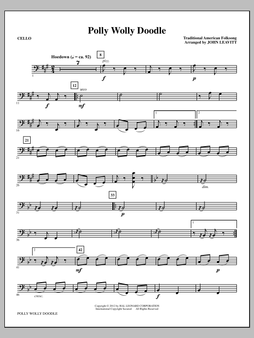 John Leavitt Polly Wolly Doodle - Cello sheet music notes and chords arranged for Choir Instrumental Pak