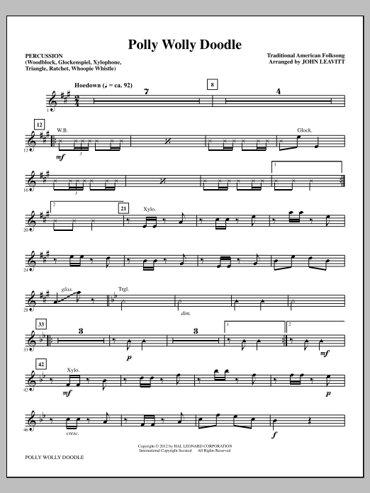 John Leavitt Polly Wolly Doodle - Percussion sheet music notes and chords arranged for Choir Instrumental Pak