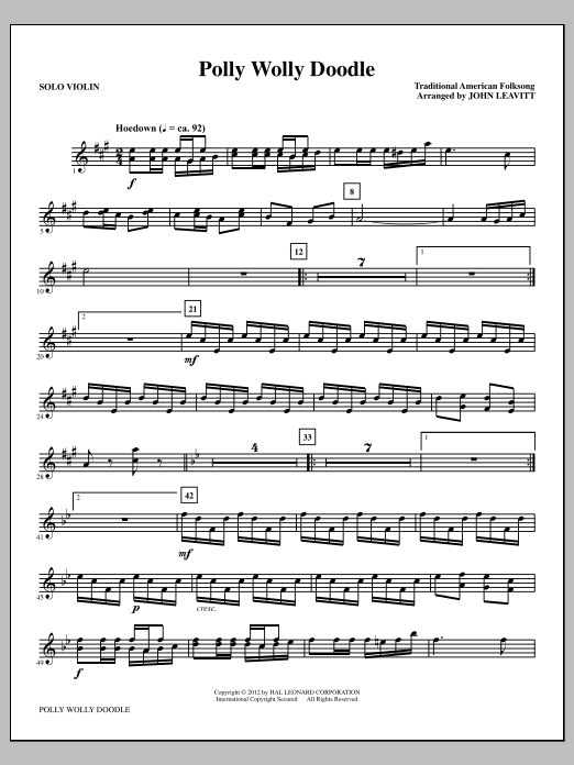 John Leavitt Polly Wolly Doodle - Solo Violin sheet music notes and chords arranged for Choir Instrumental Pak