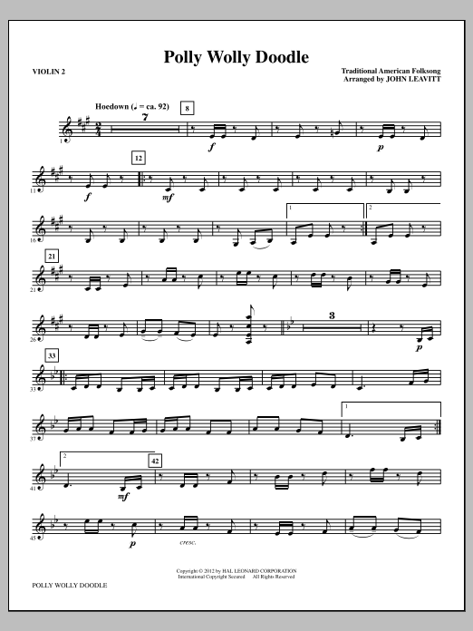 John Leavitt Polly Wolly Doodle - Violin 2 sheet music notes and chords arranged for Choir Instrumental Pak