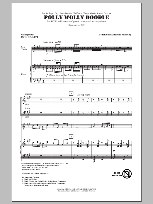 John Leavitt Polly Wolly Doodle sheet music notes and chords arranged for SATB Choir