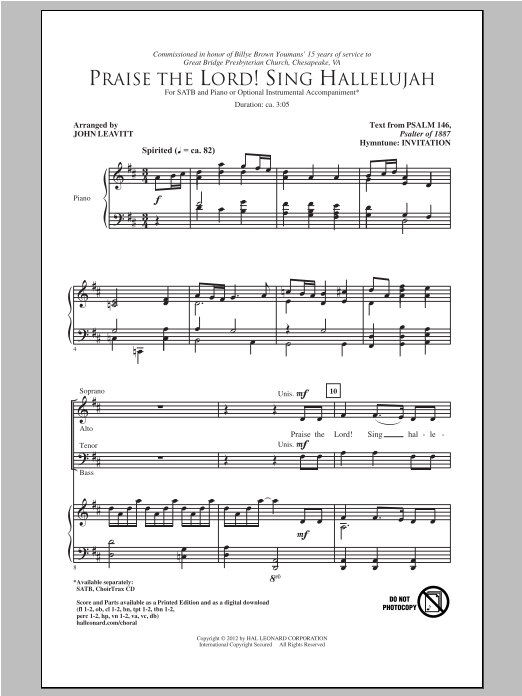 John Leavitt Praise The Lord! Sing Hallelujah sheet music notes and chords arranged for SATB Choir