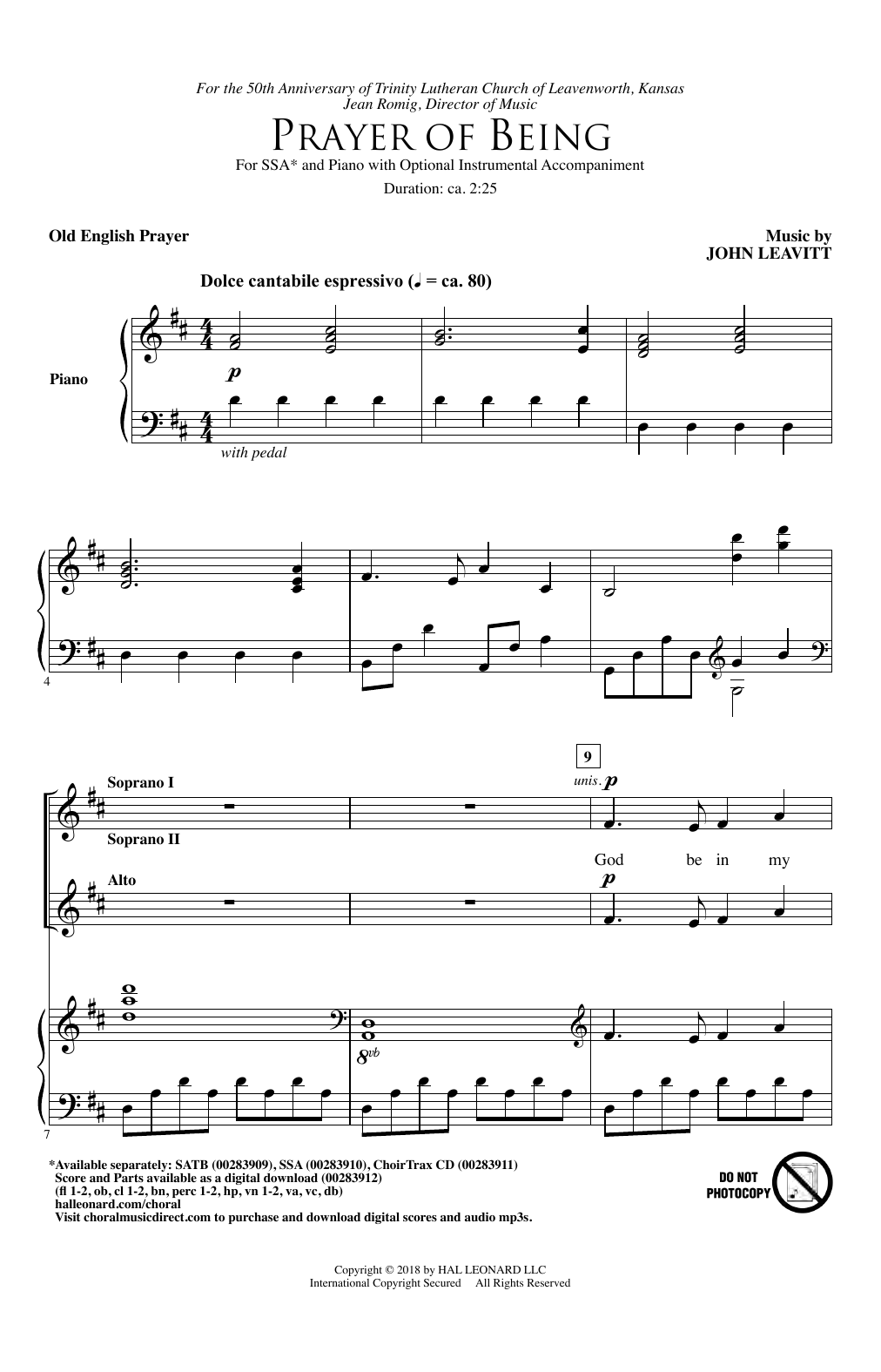 John Leavitt Prayer Of Being sheet music notes and chords arranged for SATB Choir