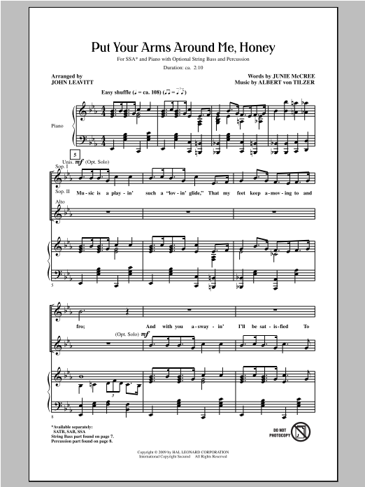 John Leavitt Put Your Arms Around Me, Honey sheet music notes and chords arranged for SATB Choir
