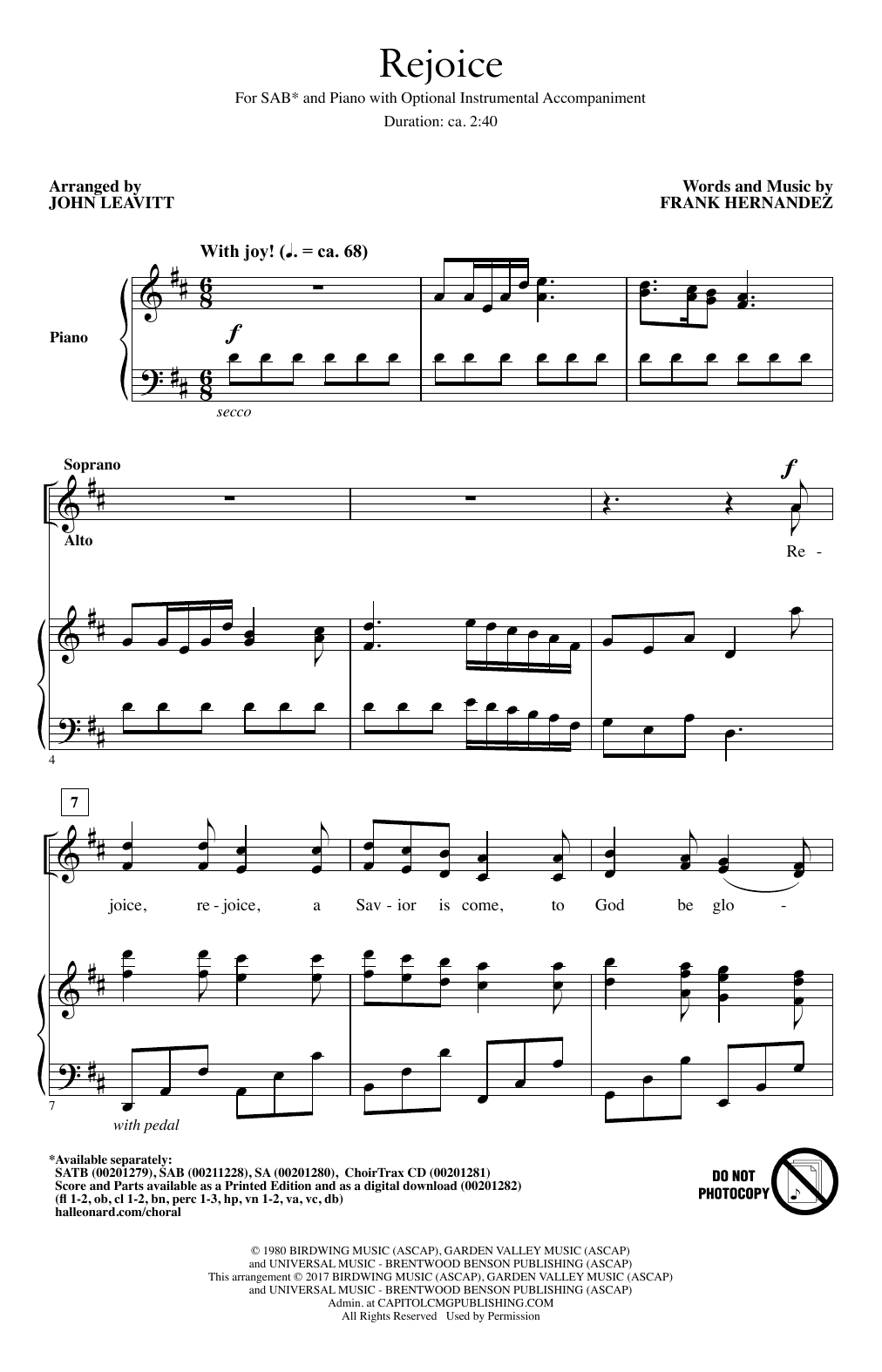John Leavitt Rejoice sheet music notes and chords arranged for 2-Part Choir