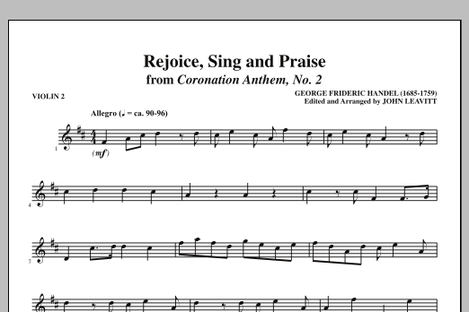 John Leavitt Rejoice, Sing And Praise - Violin 2 sheet music notes and chords arranged for Choir Instrumental Pak