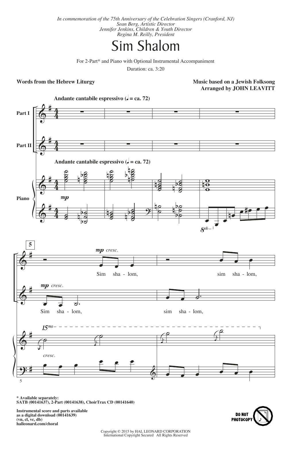 John Leavitt Sim Shalom sheet music notes and chords arranged for SATB Choir