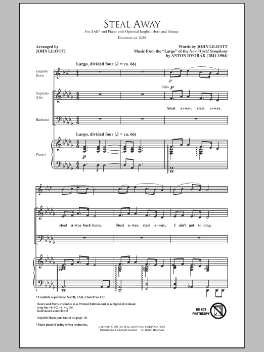 John Leavitt Steal Away (Steal Away To Jesus) sheet music notes and chords arranged for SSA Choir