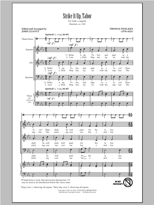 John Leavitt Strike It Up, Tabor sheet music notes and chords arranged for SAB Choir