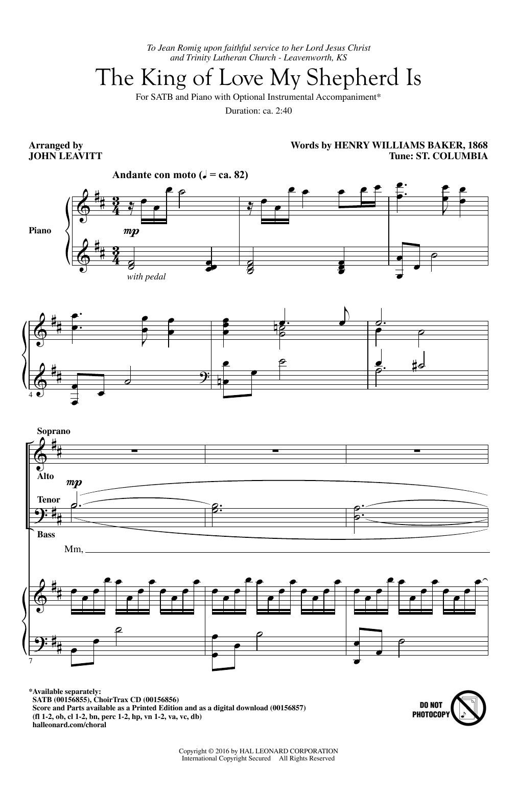 John Leavitt The King Of Love My Shepherd Is sheet music notes and chords arranged for SATB Choir