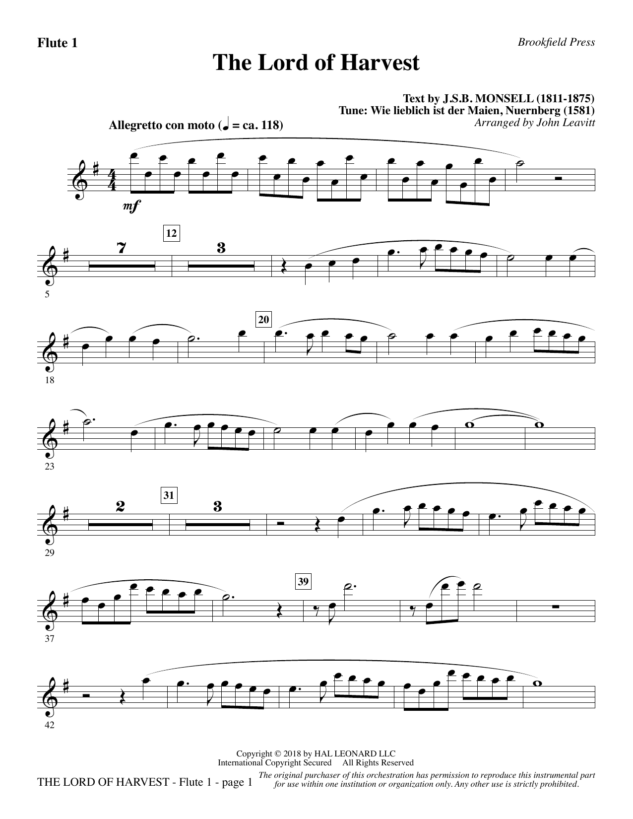 John Leavitt The Lord of Harvest - Flute 1 sheet music notes and chords arranged for Choir Instrumental Pak
