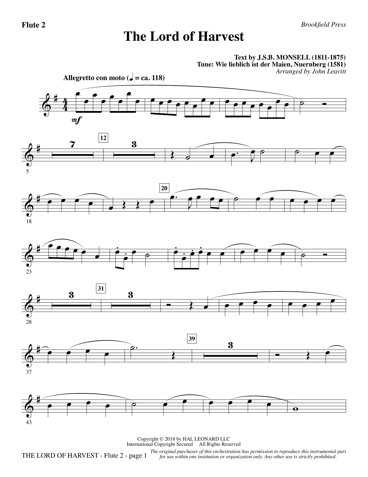 John Leavitt The Lord of Harvest - Flute 2 sheet music notes and chords arranged for Choir Instrumental Pak