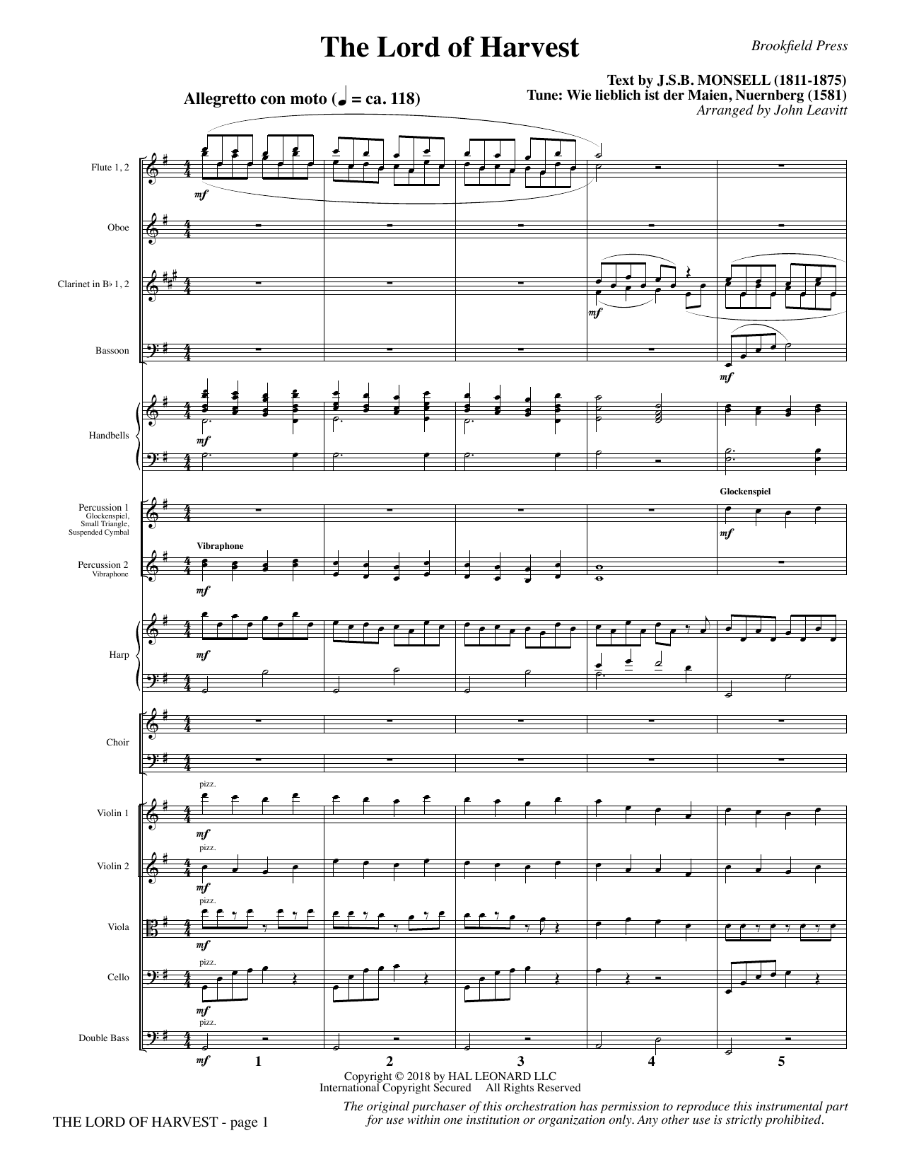 John Leavitt The Lord of Harvest - Full Score sheet music notes and chords arranged for Choir Instrumental Pak